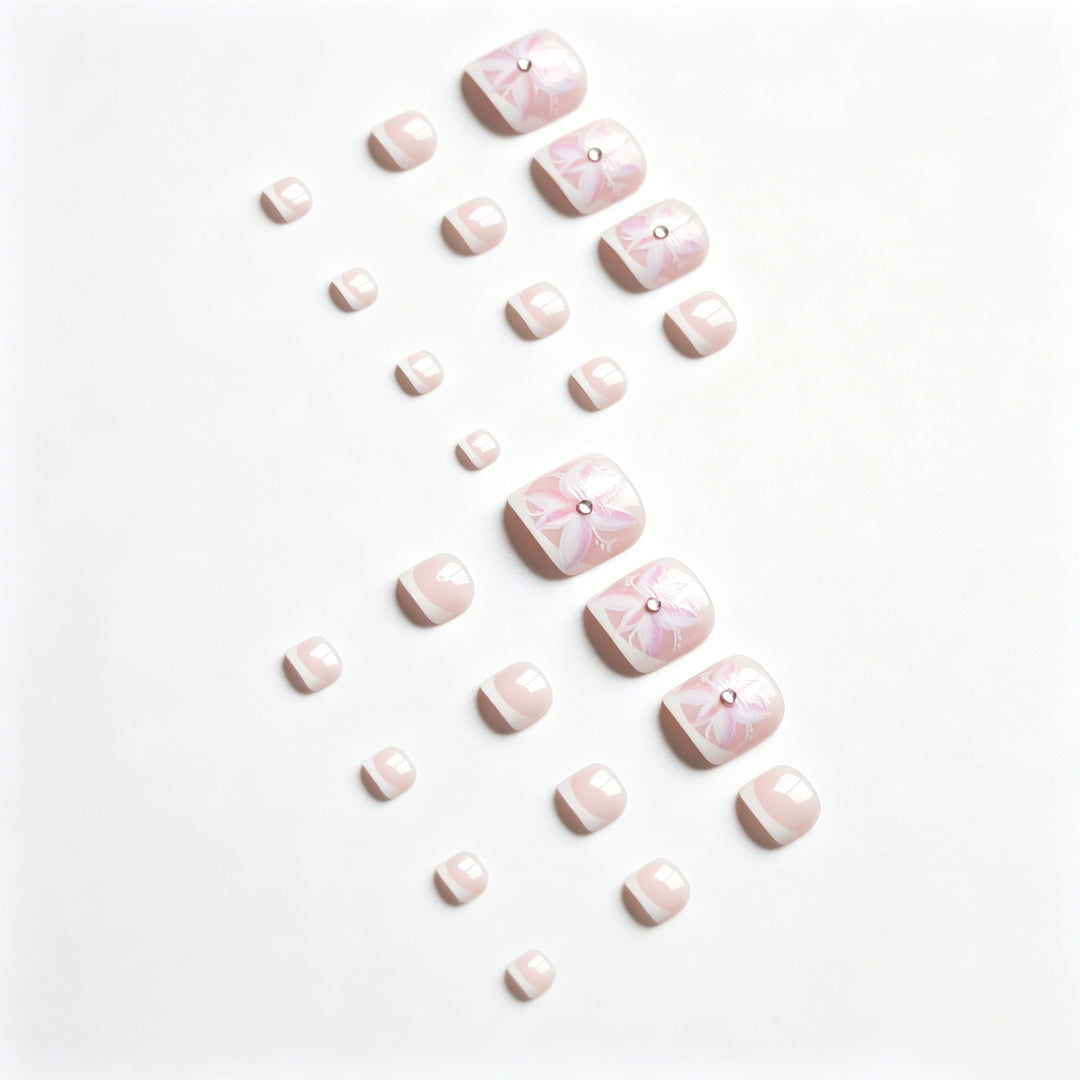 Detailed Floral Acrylic Nail Art