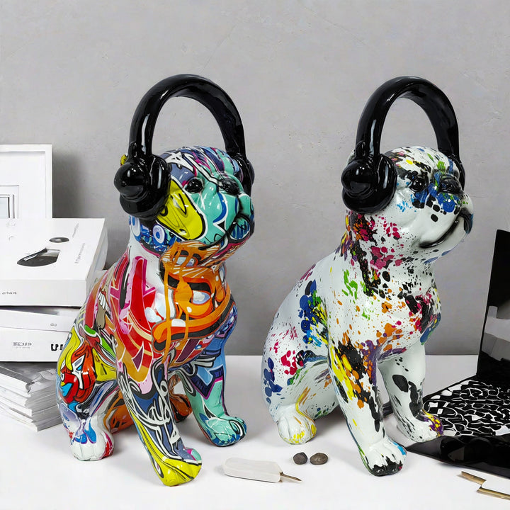 Creative Bulldog Sculpture with Headphones Kalsten