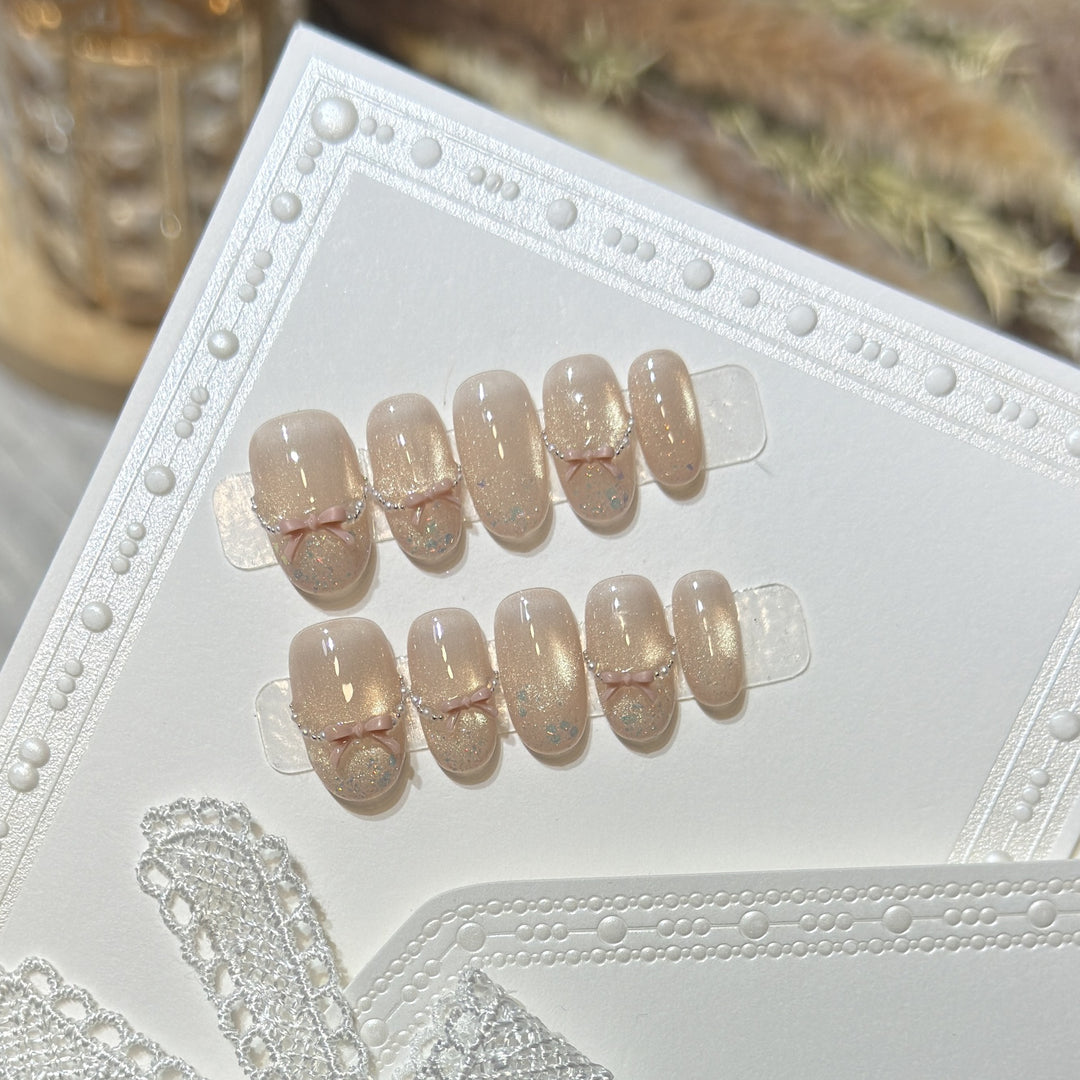 Press-On Nail Art Set with Elegant Bow Accents Kalsten