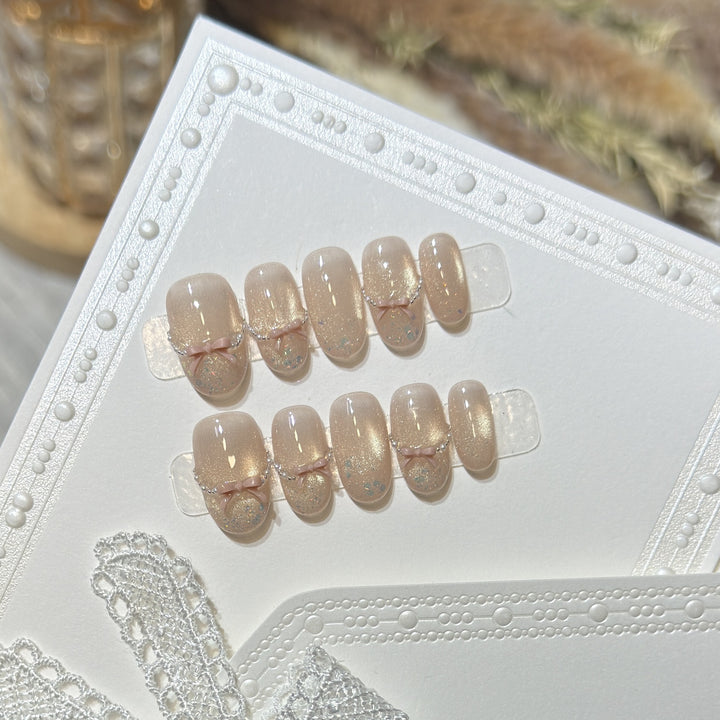 Press-On Nail Art Set with Elegant Bow Accents Kalsten