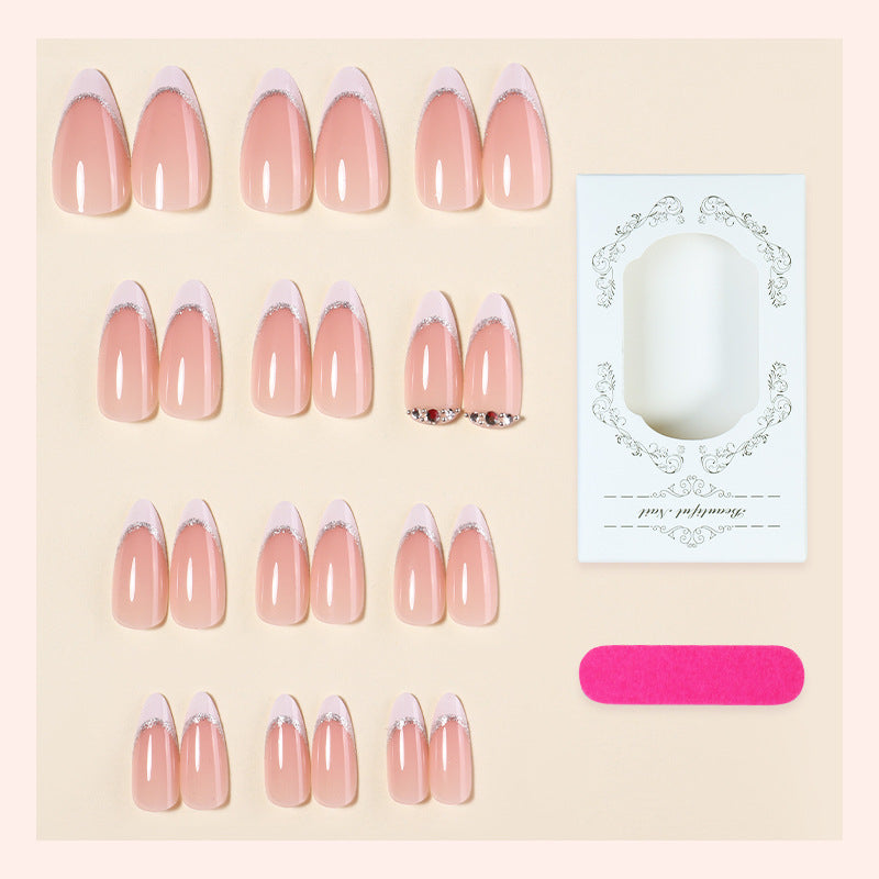 Elegant Press-On Nail Set with Glittering Silver Edges Kalsten