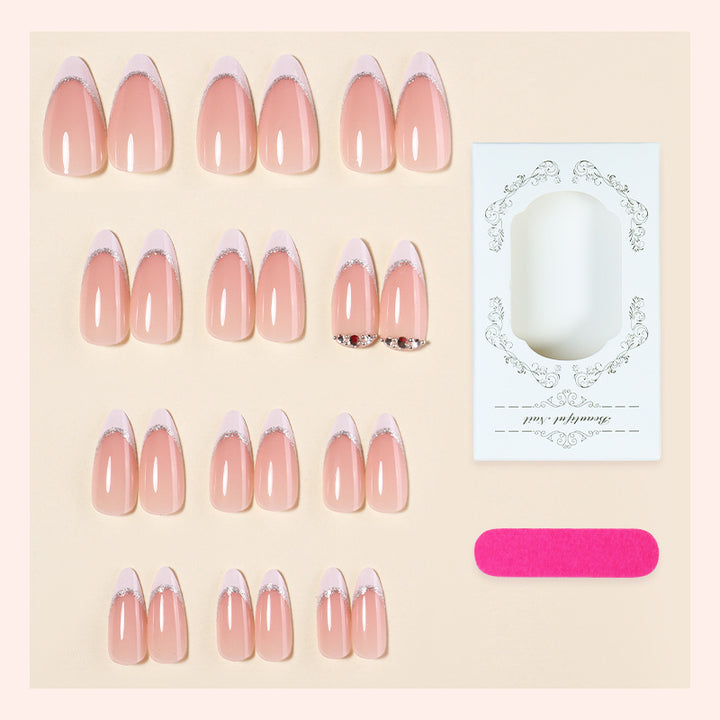 Elegant Press-On Nail Set with Glittering Silver Edges Kalsten