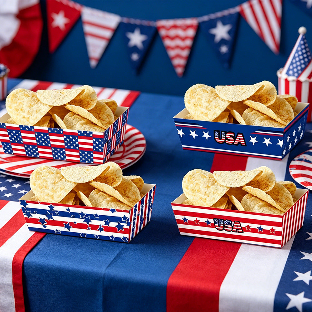Unisex non-collapsible party snack boxes made of cardboard with patriotic stars and stripes pattern Kalsten