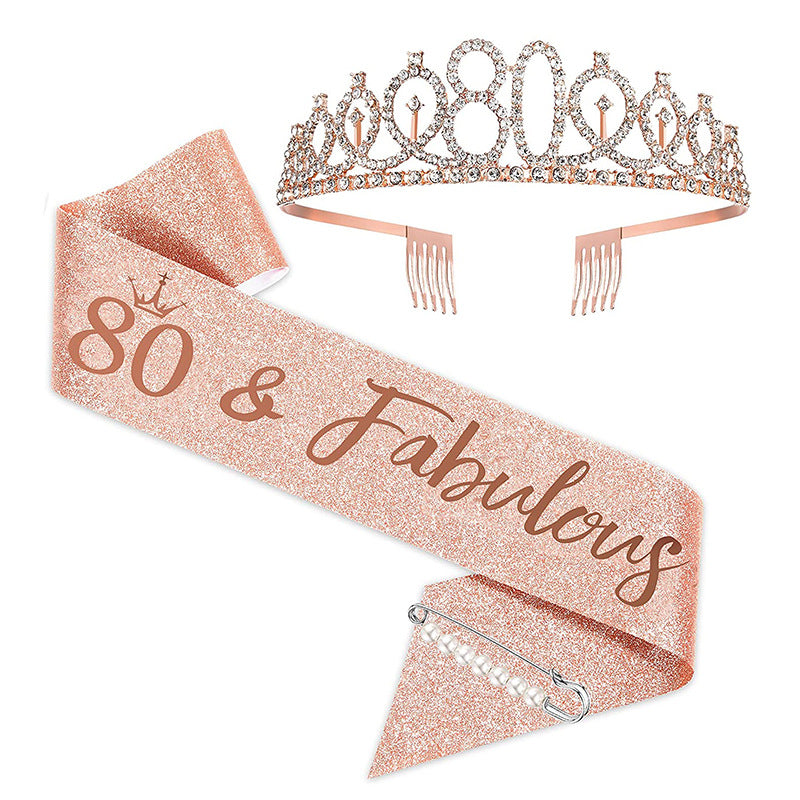 Ladies Sparkling Tiara with personalized 80th Birthday Inscription Kalsten