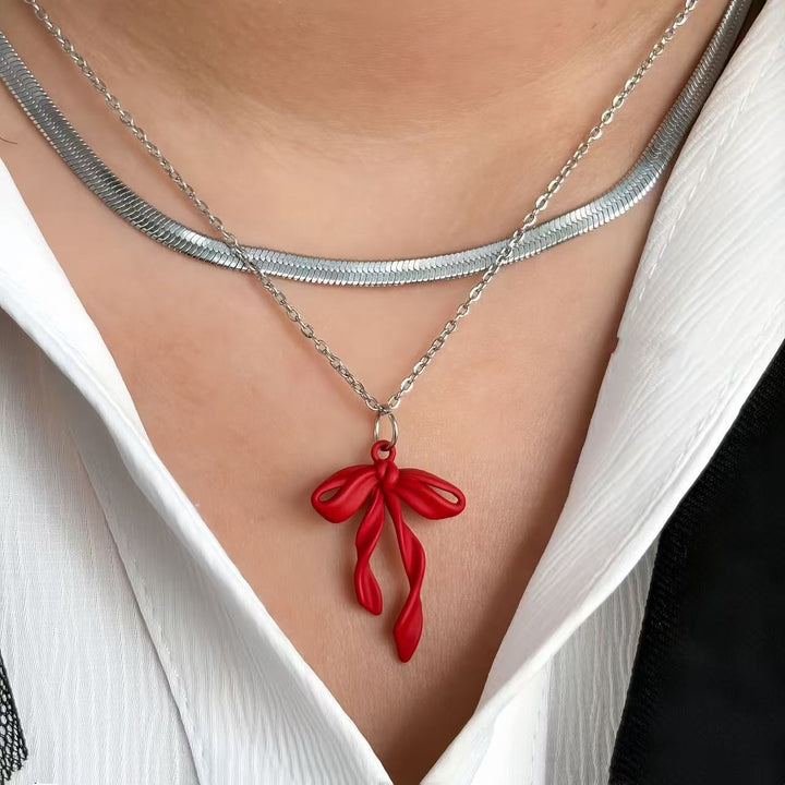 Elegant Double Chain Bow Pendant Necklace Kalsten