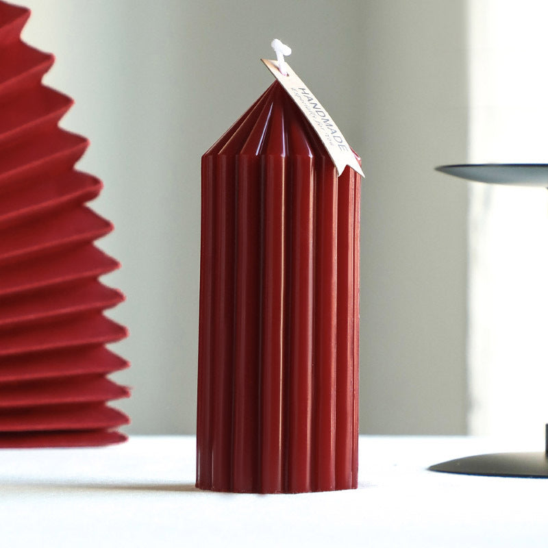 Textured Vertical-Ribbed Pointed-Top Decorative Pillar Candle