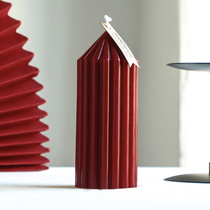 Textured Vertical-Ribbed Pointed-Top Decorative Pillar Candle