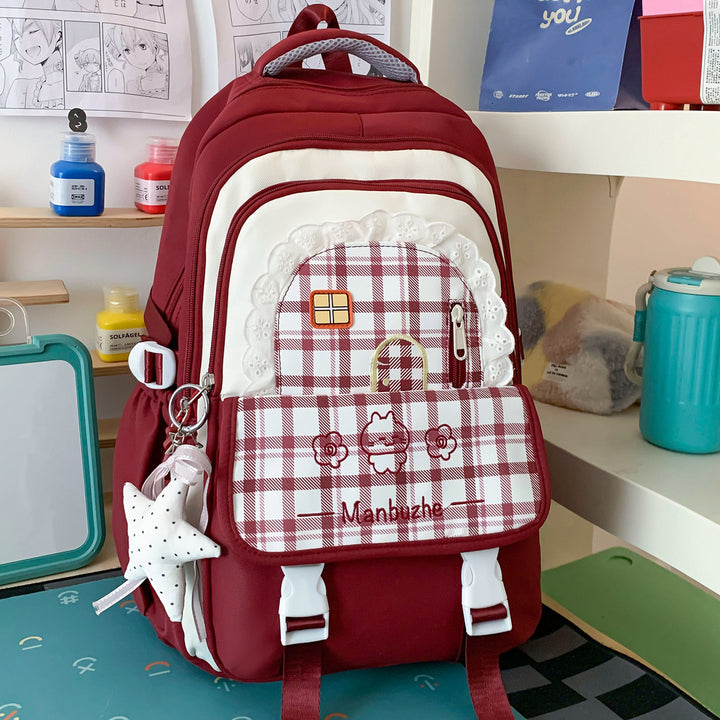 Cute Decorative Checkered School Backpack Kalsten