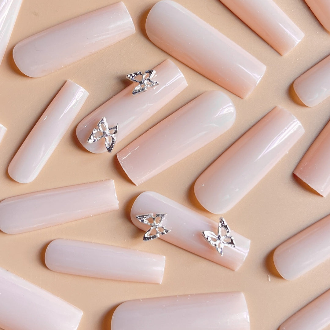 Elegant Long Coffin Nail Extensions with Butterfly Accents Kalsten