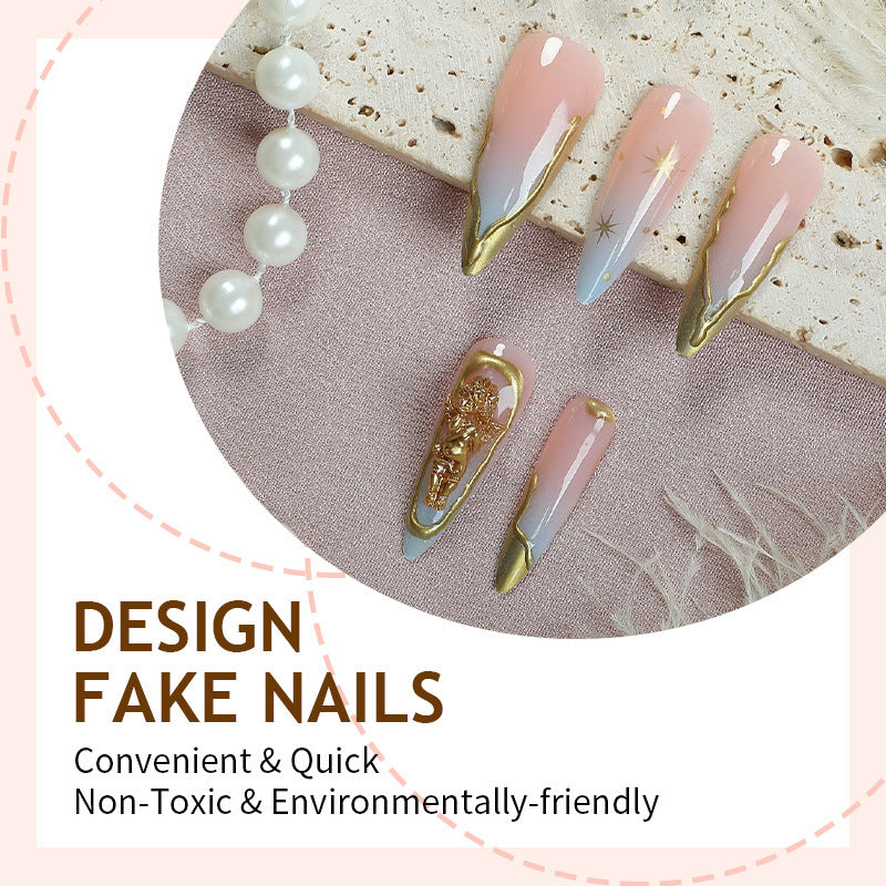 Artificial Nail Set with delicate golden accents and glitter motifs Kalsten