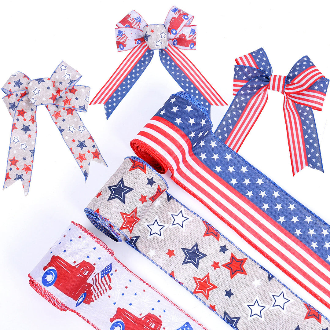 Unisex nan decorative wired Americana craft ribbon set with stars stripes truck and flag print Kalsten