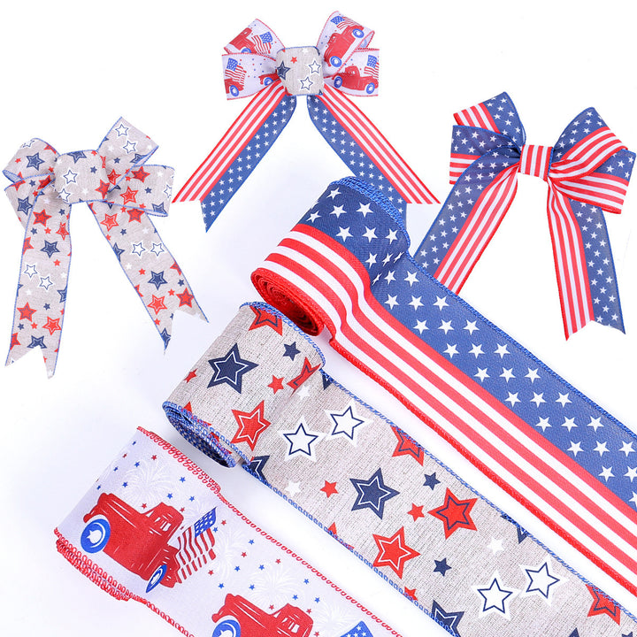 Unisex nan decorative wired Americana craft ribbon set with stars stripes truck and flag print Kalsten