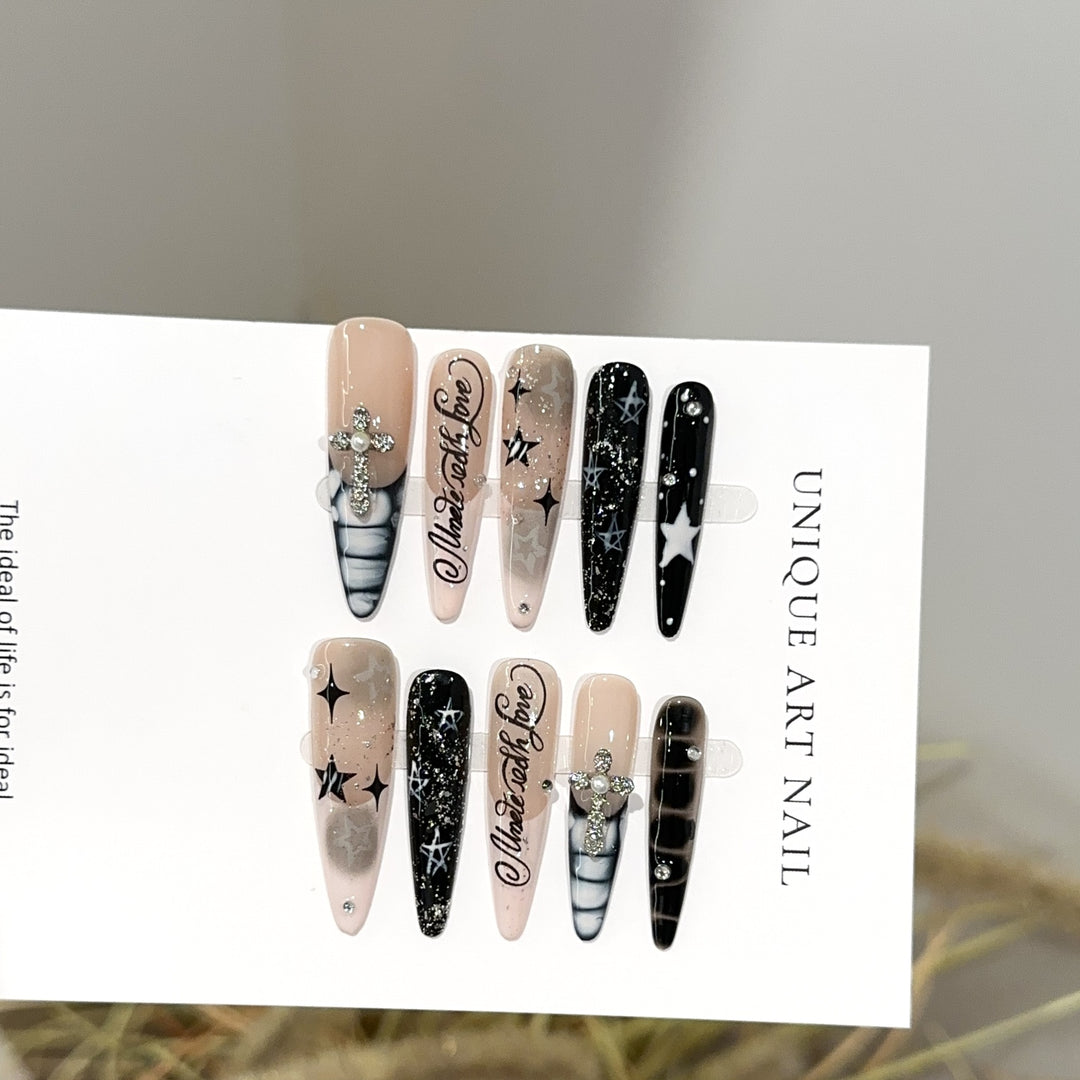 Artistic Stiletto Press-On Nail Set with Decorative Accents