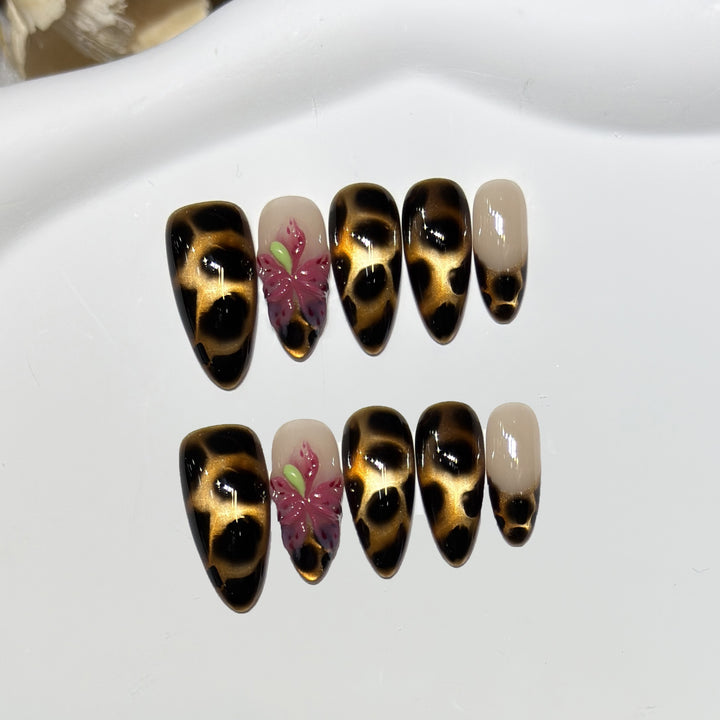 Artistic Stiletto Nail Tips with Floral Design Kalsten