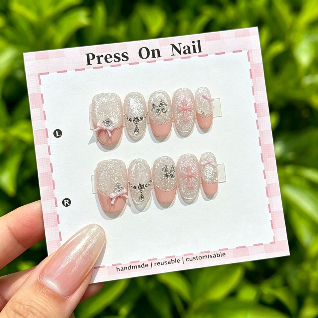 Artistic Press-On Nail Art Set with Star and Floral Accents