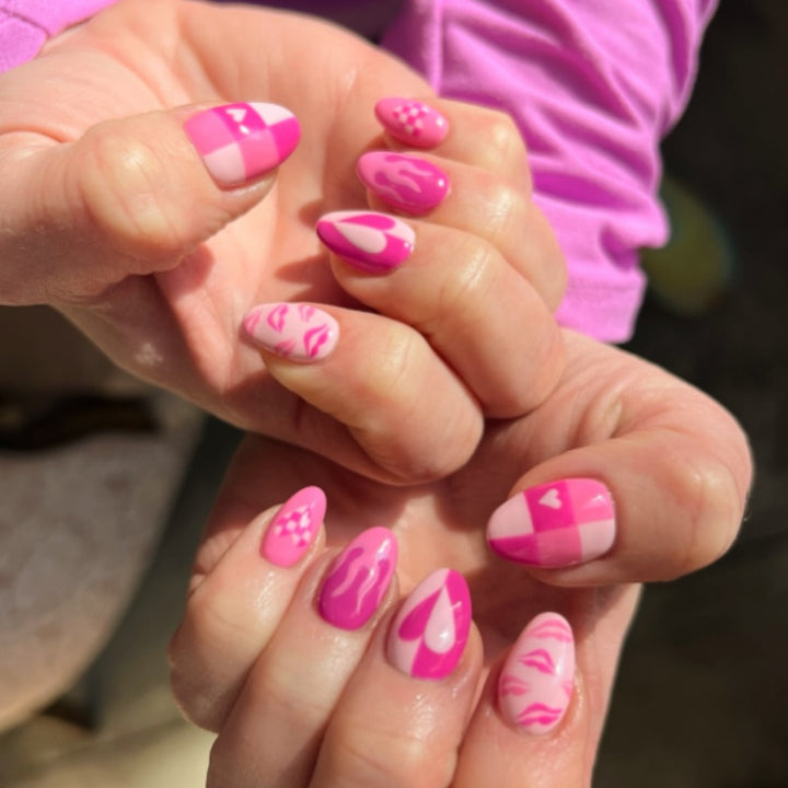 Artistic Press-On Nail Set with Heart and Flame Design Kalsten