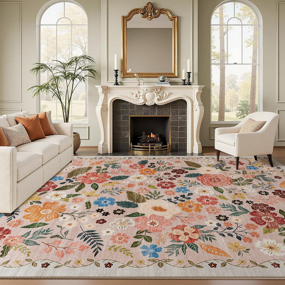 Large Floral Printed Low-Pile Machine-Woven Area Rug with Stain-Resistant Finish