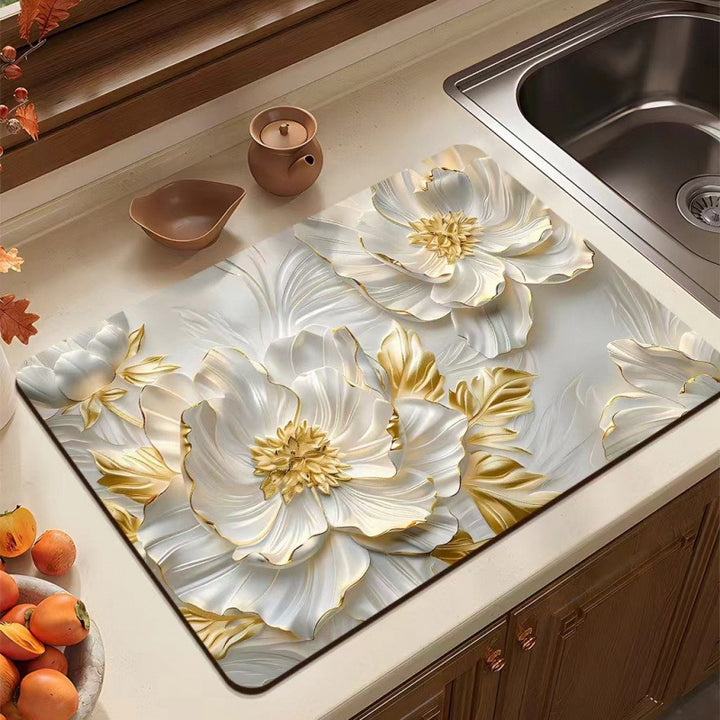Modern Leaf-Pattern Kitchen Mat