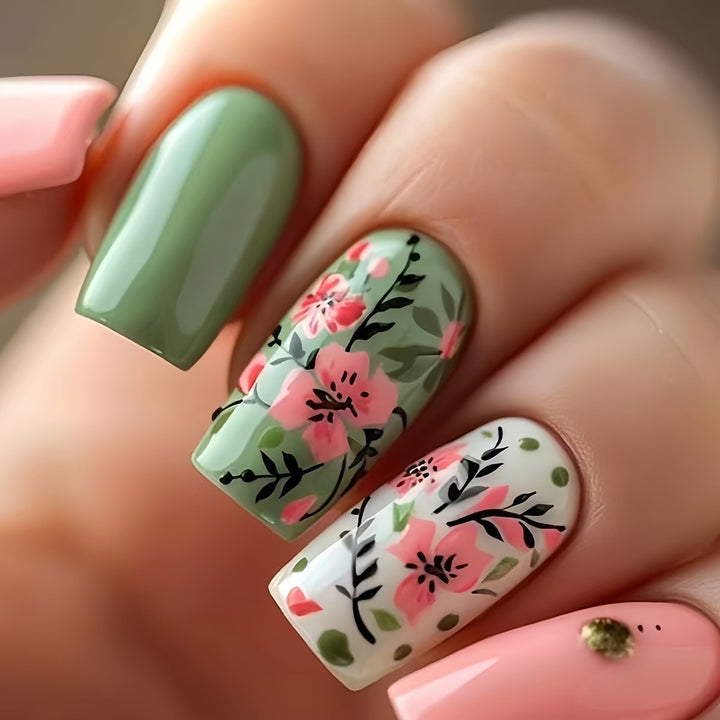 Botanical Floral Press-On Nail Art Kalsten