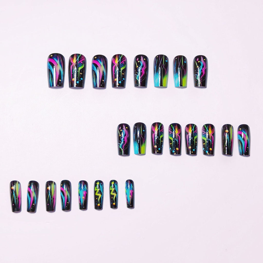 Creative artificial nails with luminous neon design Kalsten