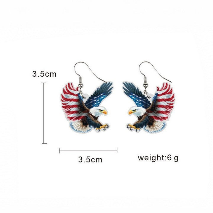 Ladies' lightweight wooden earrings in airplane jet design with patriotic motif and hypoallergenic fish hook Kalsten
