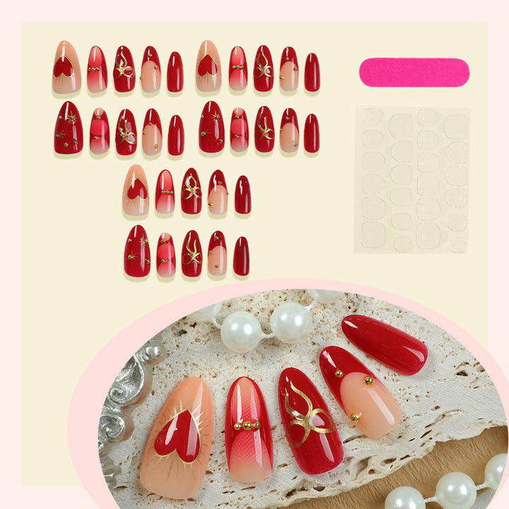Decorative Press-On Nail Set with Elegant Heart and Floral Designs kalsten