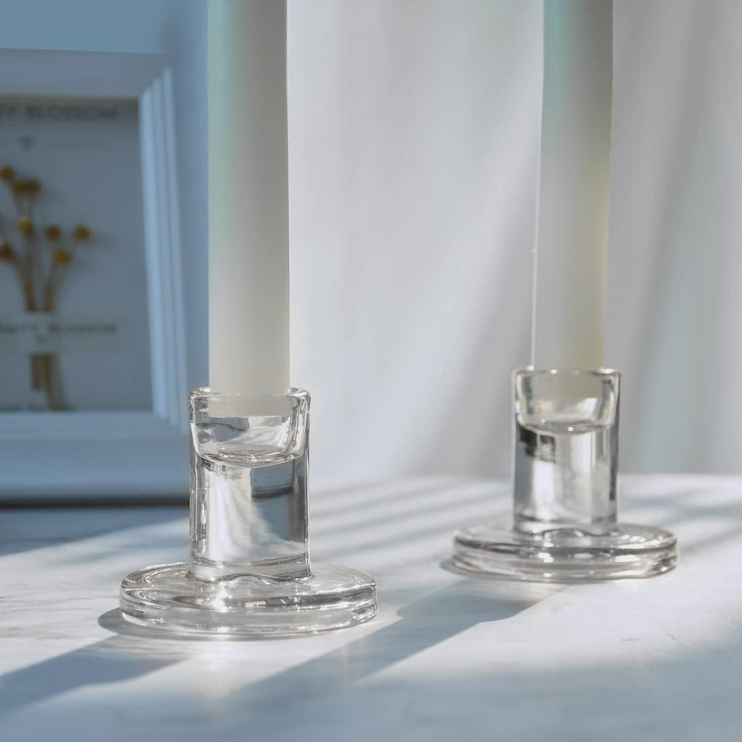 Clear Thick Glass Taper Candle Holders Set Minimalist Cylinder Base Kalsten