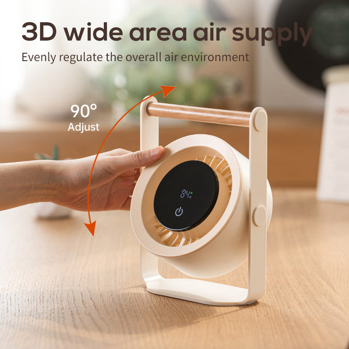 Unisex nano portable battery table fan with digital LED display and wood handle Kalsten