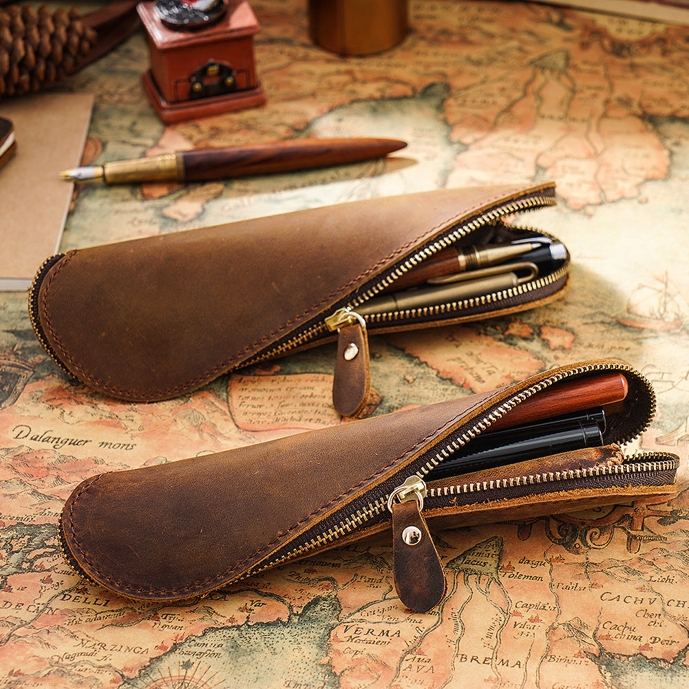 Leather Pencil Case with Zipper