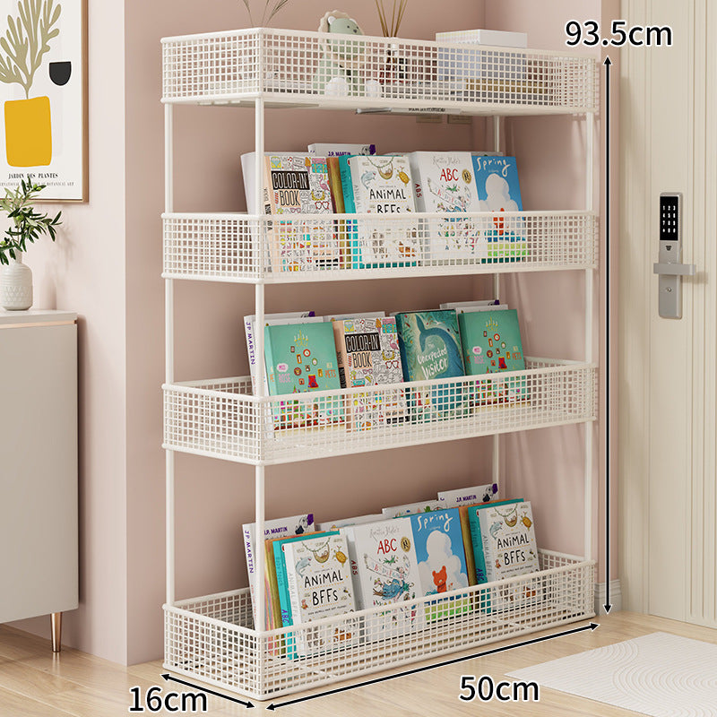 Freestanding Four‑Tier Metal Mesh Book and Display Shelf Rack