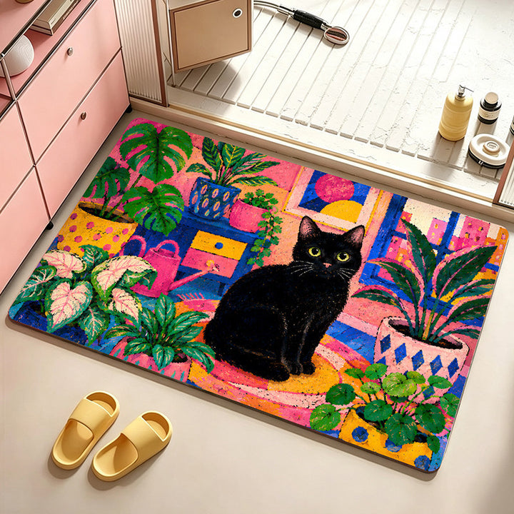 Artistic Cat-Themed Bath Mat