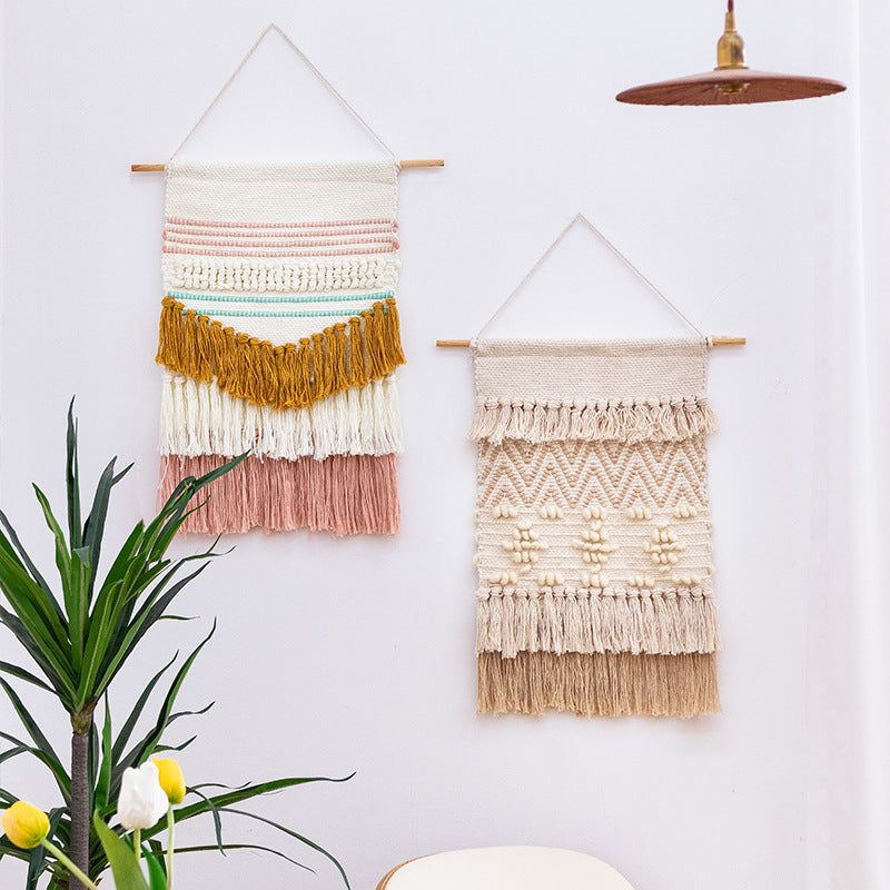 Woven wall hanging with relief stripes and long tassels Kalsten