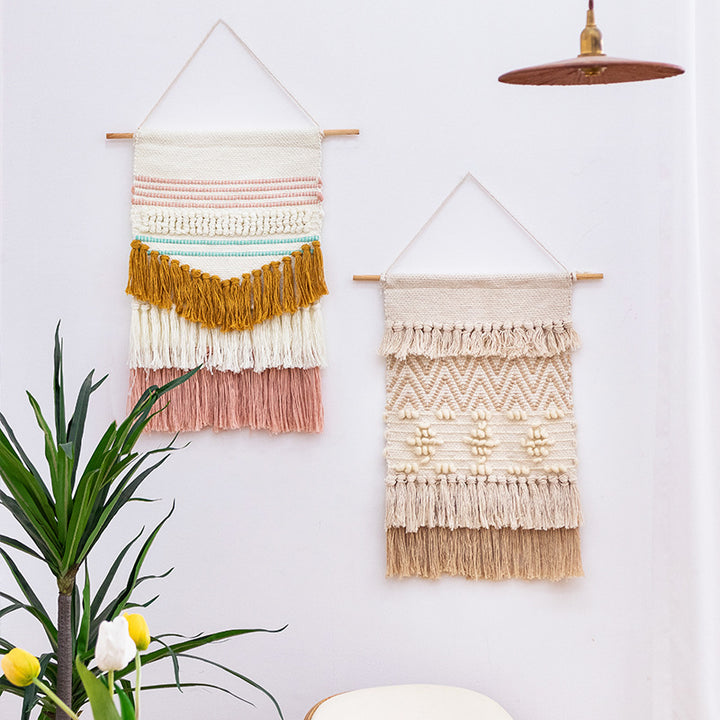 Woven wall hanging with relief stripes and long tassels Kalsten