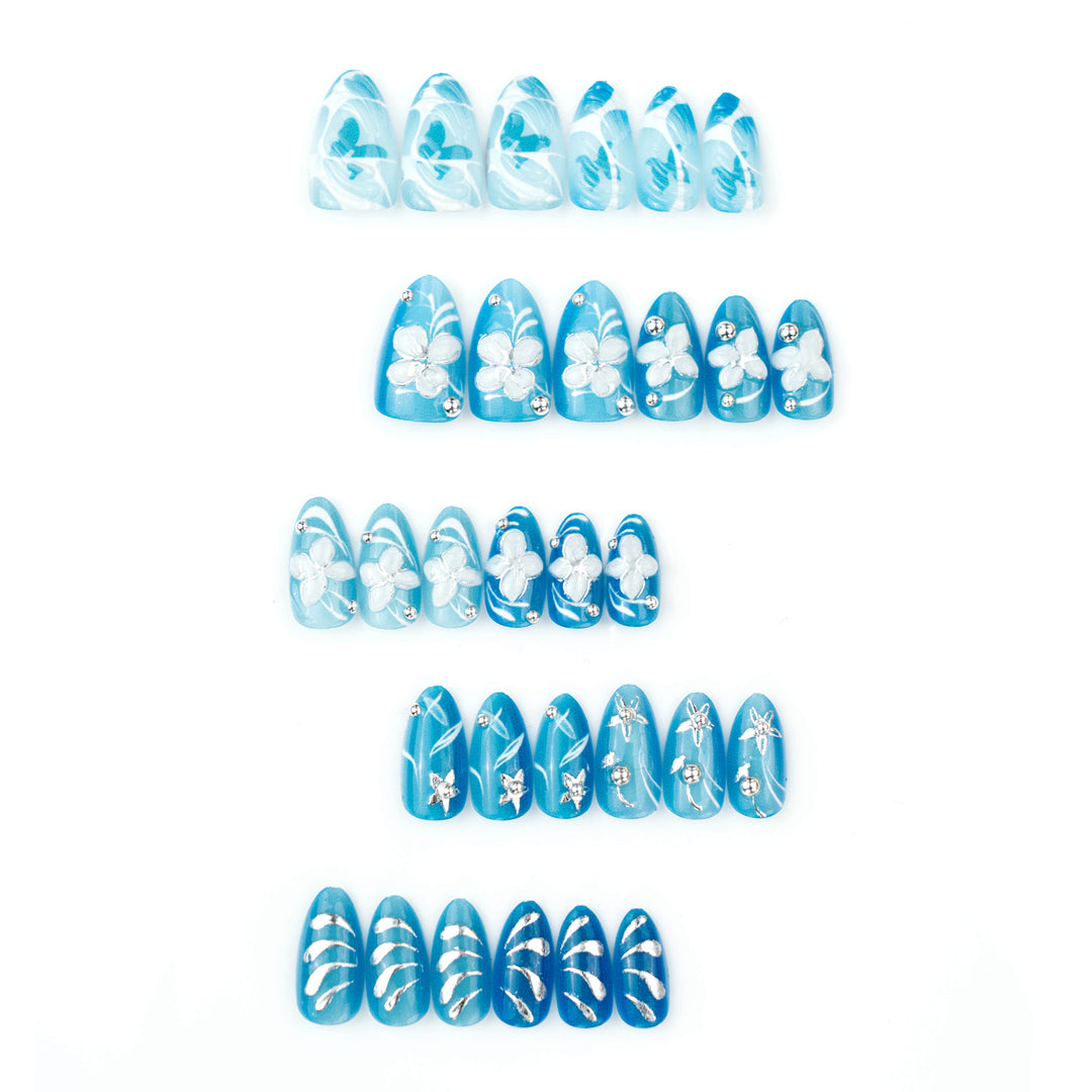 Artificial nail set with floral accents and elegant glitter elements Kalsten
