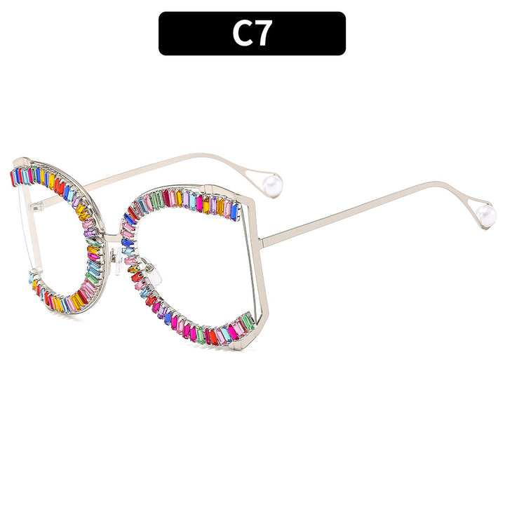 Decorative Cat-Eye Sunglasses with Rhinestone Accents