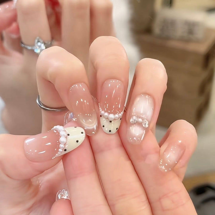 Artistic Pearl-Embellished Press-On Nail Extensions Kalsten