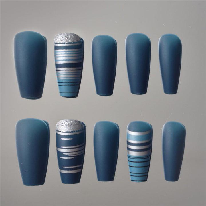 Fashionable Matte Finish Press-On Nails with Metallic Stripes Kalsten