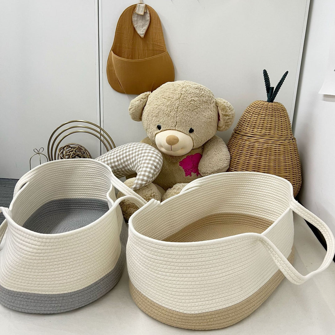 Large Quilted Cotton Rope Storage Basket with Carry Handles