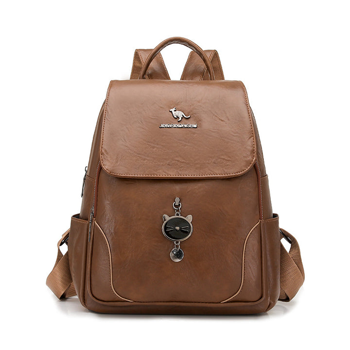 Cute Cat-Themed Leather Backpack Kalsten