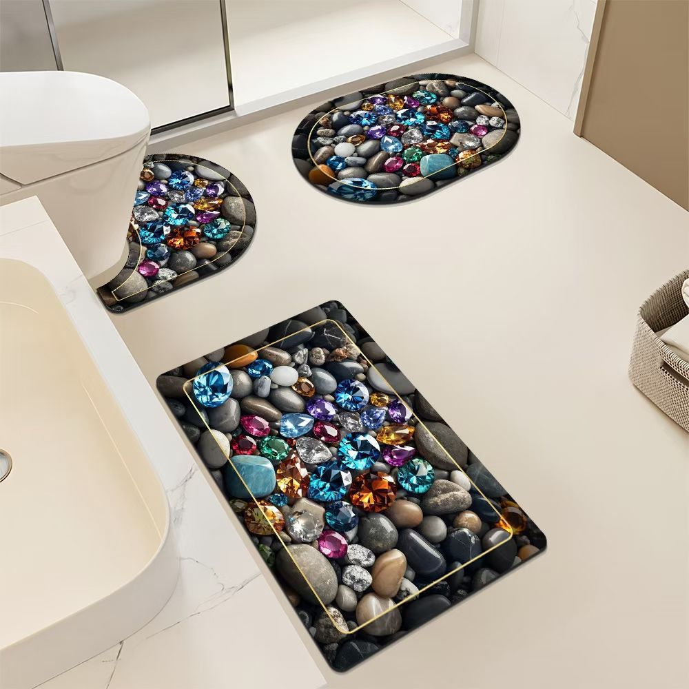 Artistic Pebble-Themed Bath Mat Set