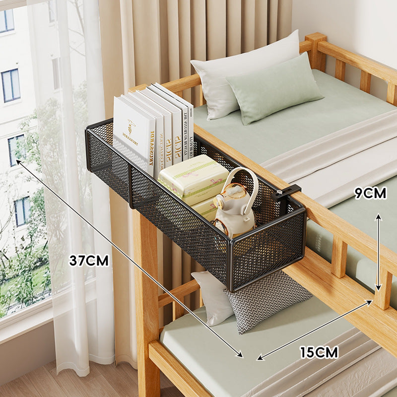 Clamp-On Mesh Bedside Rail Organizer Shelf with Multi Hooks