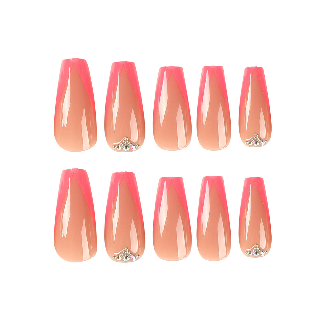Artful Nail Extensions with Neon Tips and Rhinestone Decoration Kalsten