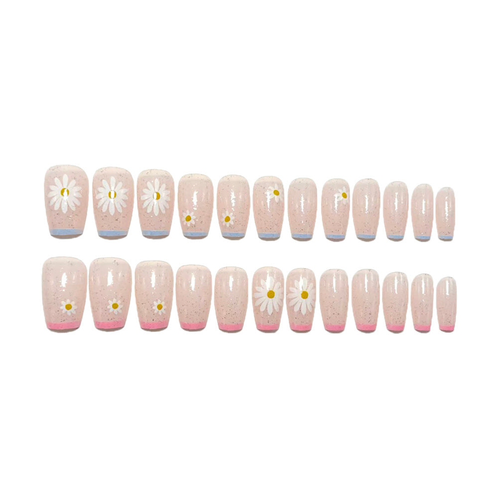 Artificial nails with delicate floral patterns and glitter effect Kalsten