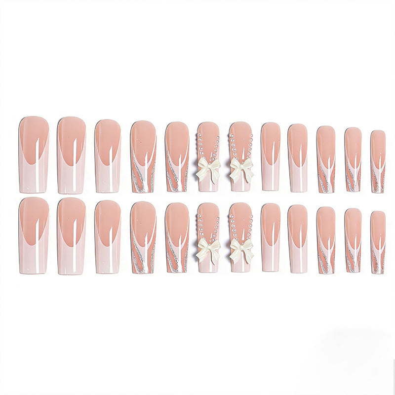 Elegant Fake Nails with Pearl and Bow Decorations Kalsten
