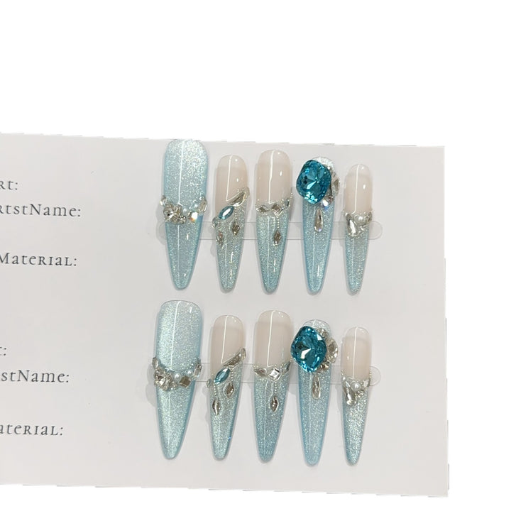 Glamorous Press-On Nail Art Set with Rhinestone Accents