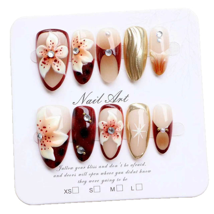 Artistic Press-On Nail Set with Floral Accents Kalsten