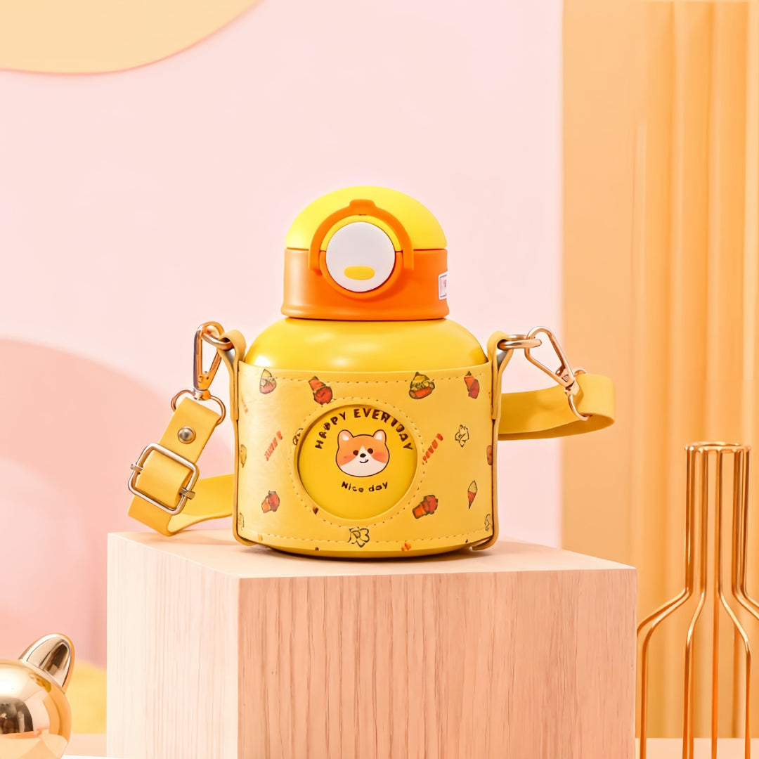 Women's Insulated Drinking Bottle with Cheerful Design and Practical Carry Strap Kalsten