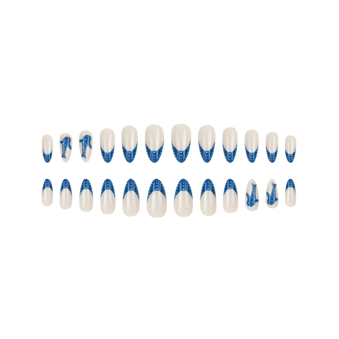 Elegant Shark-Inspired French Tip Press-On Nails Kalsten
