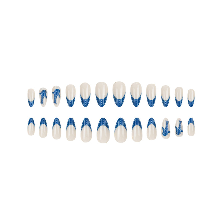 Elegant Shark-Inspired French Tip Press-On Nails Kalsten