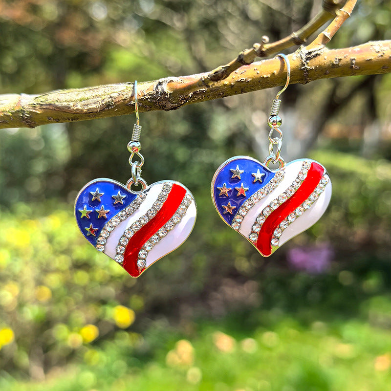 Ladies star-shaped enamel earrings with rhinestone rows and fishhook clasp Kalsten